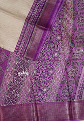 Ivory with Magenta Purple - Light weight Vasundra printed silk with ajrakh pallu and blouse